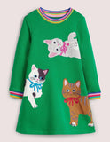 Toddler Kid Highland Green Cats Appliqu¡§| Sweatshirt Casual Dress - CCMOM