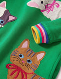 Toddler Kid Highland Green Cats Appliqu¡§| Sweatshirt Casual Dress - CCMOM