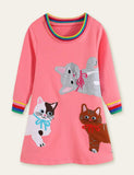 Toddler Kid Highland Green Cats Appliqu¡§| Sweatshirt Casual Dress - CCMOM