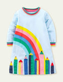Toddler Kid Highland Green Cats Appliqu¡§| Sweatshirt Casual Dress - CCMOM