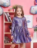 Toddler Kid Mermaid Design Crew Neck Long Sleeve Party Dress - CCMOM