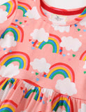 Toddler Kid Rainbow Full Printed High Waist Short Sleeves Dress - CCMOM