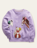 Toddler Kid Three Horses Appliqu¡§| Embroidered Pull Over Sweatshirt