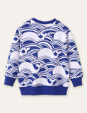 Toddler Kid Whale Wave Printed Crew Neck Pull Over Sweatshirt - CCMOM