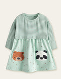 Toddler Panda Bear Dot Long Sleeve Splice Dress - CCMOM