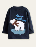 Toddler Polar Bear Appliqu¡§| Embroidered Long Sleeve T-shirt - CCMOM