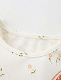 Toddler Rabbit Embroidery Floral Printed Short Sleeves Splice Dress - CCMOM
