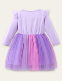 Toddler Unicorn Appliqu¡§| Rainbow Mesh Long Sleeves Princess Dress - CCMOM