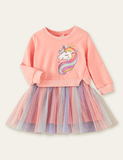 Toddler Unicorn Printed Mesh Long Sleeve Dress - CCMOM