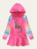 Toddler Unicorn Rainbow Striped Printed Hooded Dress