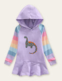 Toddler Unicorn Rainbow Striped Printed Hooded Dress - CCMOM