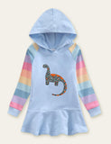 Toddler Unicorn Rainbow Striped Printed Hooded Dress - CCMOM