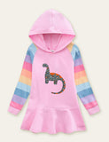Toddler Unicorn Rainbow Striped Printed Hooded Dress - CCMOM
