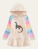 Toddler Unicorn Rainbow Striped Printed Hooded Dress - CCMOM