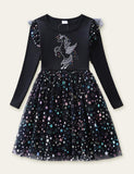 Unicorn and Star Mesh Long Sleeve Party Dress
