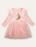 Unicorn Appliqu¡§| Embroidered Mesh Dress - CCMOM