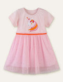 Unicorn Appliqu¡§| Embroidered Mesh Dress - CCMOM