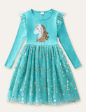 Unicorn Appliqu¡§| Embroidered Mesh Dress - CCMOM