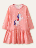 Unicorn Appliqu¡§| Long Sleeve Dress - CCMOM