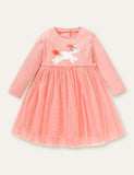 Unicorn Appliqu¡§| Mesh Long Sleeve Dress - CCMOM