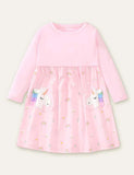 Unicorn Appliqu¡§| Pocket Rainbow Printed Dress - CCMOM