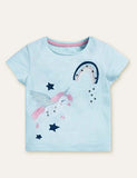 Unicorn Appliqu¡§| Rainbow Embroidered T-shirt - CCMOM