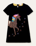 Unicorn Appliqu¡§| Star Embroidered Dress - CCMOM