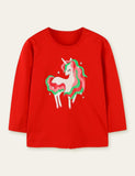 Unicorn Cartoon Printed Long-Sleeved T-shirt - CCMOM