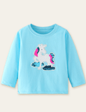 Unicorn Sequins Embroidered Long Sleeve T-shirt - CCMOM