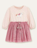 Unicorn Tassel Mesh Long Sleeve Dress - CCMOM