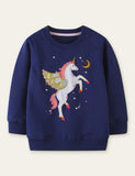 Unisex Unicorn Appliqu¡§| Moon Embroidery Sweatshirt - CCMOM